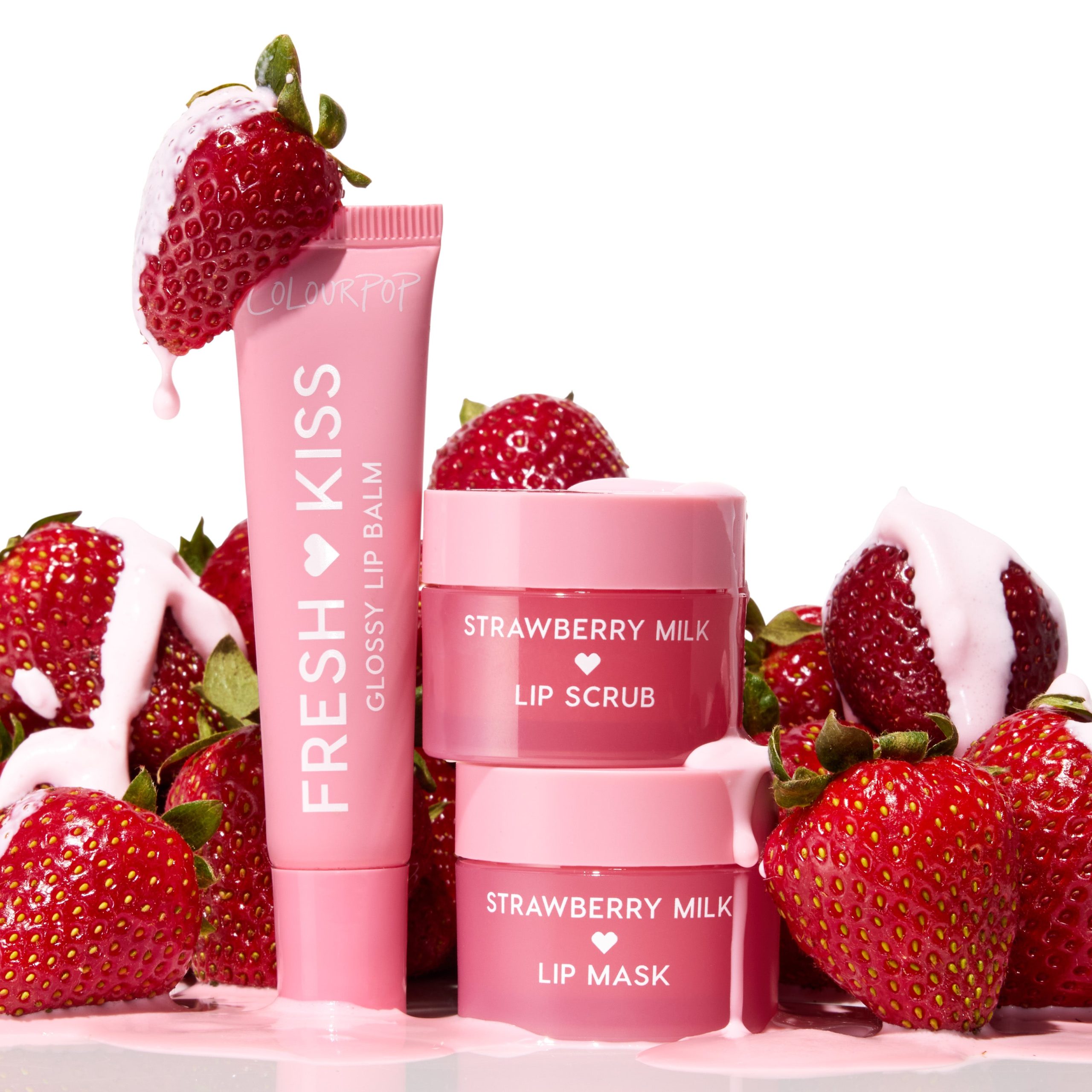 Bundle_StrawberryFeelsStylizedIntoDripplate1 <strong class=aaaaa>Strawberry Feels</strong><br/><span class=bbbbb>Fresh Kiss Lip Scrub, Mask + Balm Set</span><br/><b class=ccccc>Strawberry Feels</b> - Image 1